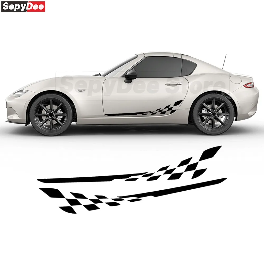 

2 шт., боковая наклейка на панель автомобиля для Mazda MX-5, клетчатая графическая виниловая наклейка на кузов, автомобильные аксессуары