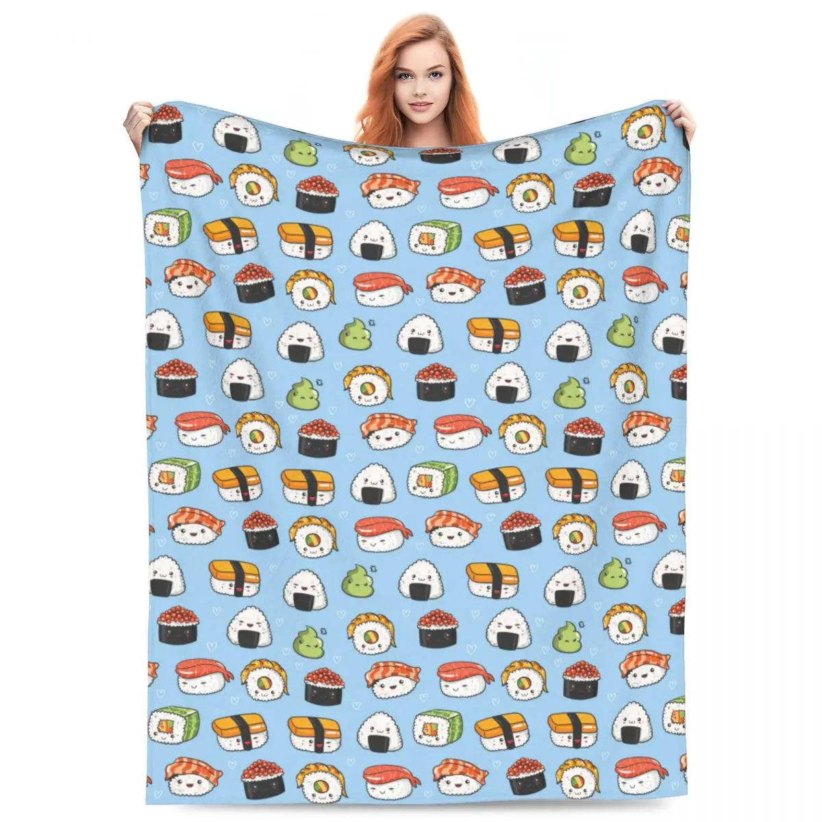 

Cute Cartoon Sushi Pattern Blanket Flannel Summer Multi-function Super Soft Throw Blanket for Home Travel Quilt