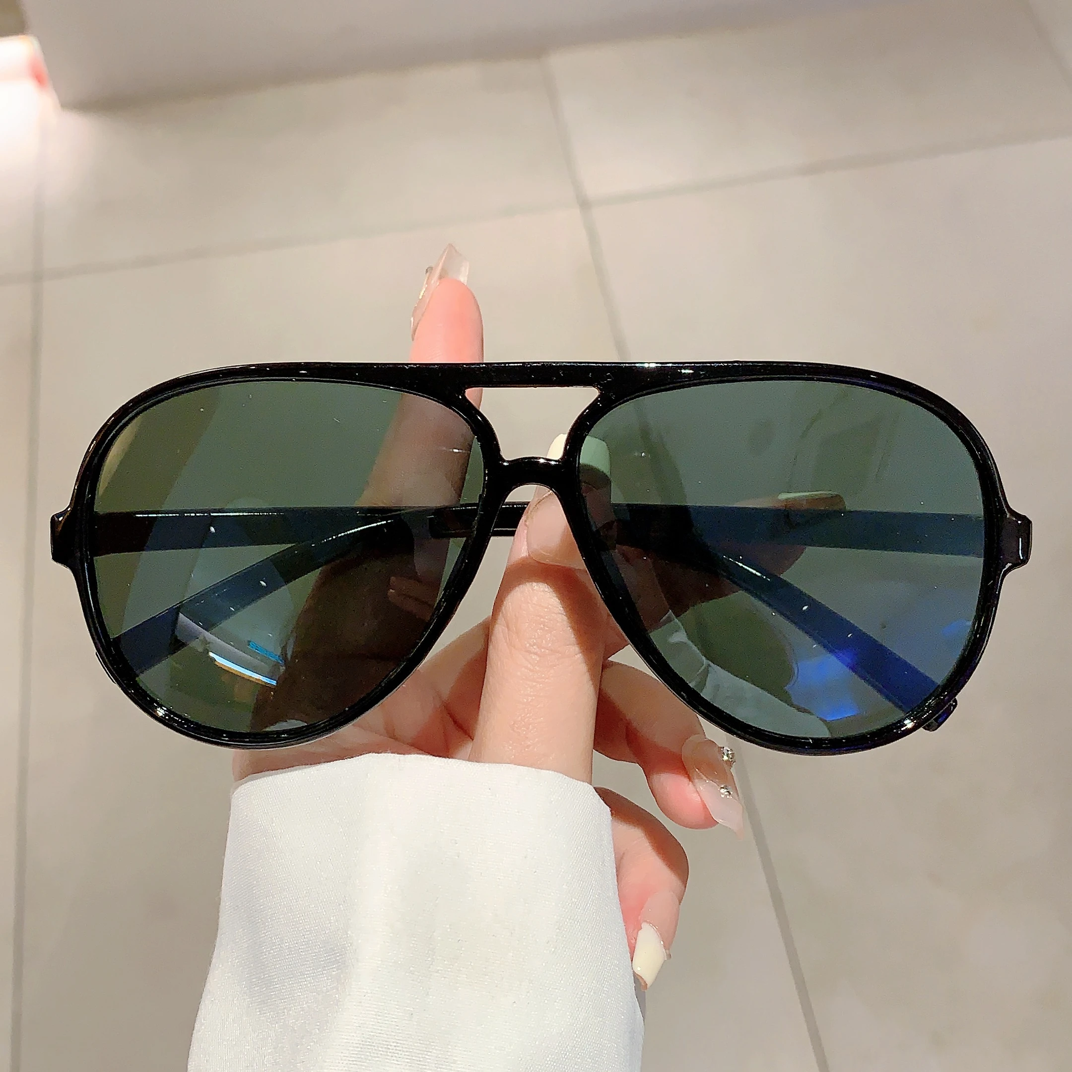 KAMMPT Vintage Double Bridge Sunglasses 2024 Fashion Retro Oversized Pilot Men Eyewear Fashion Trendy Glass Lenses Women Shades