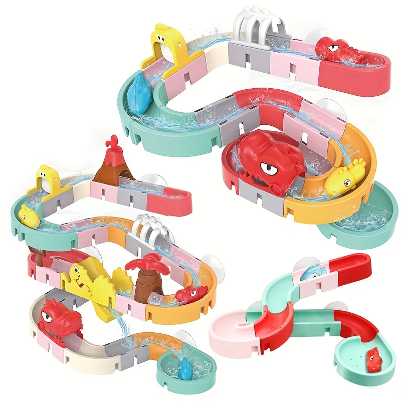 DIY Building Water Slide Tracks BaBy Bath Toys Wall Track Building Set Spray Water Toys for Kids, Outside Pool Bathtub Toys