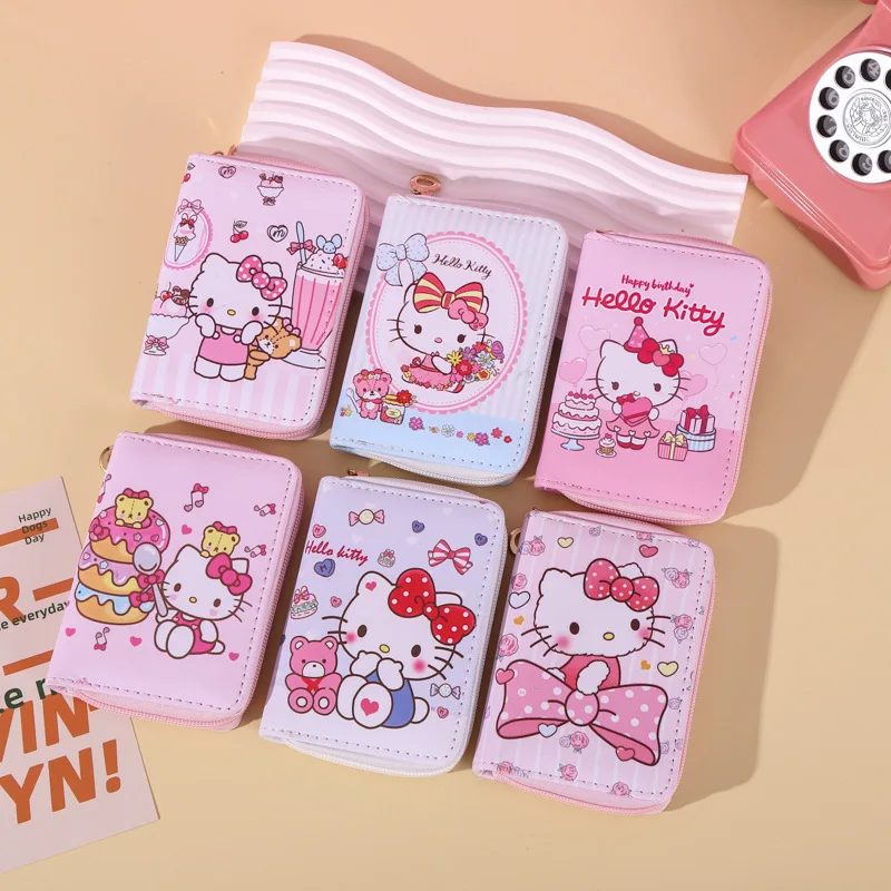 Sanrio Cute Hello Kitty Coin Pouch Purse Girl Wallet Keychain Bags Kawaii Creative Short Lady Zipper Wallet Kids Children Purses