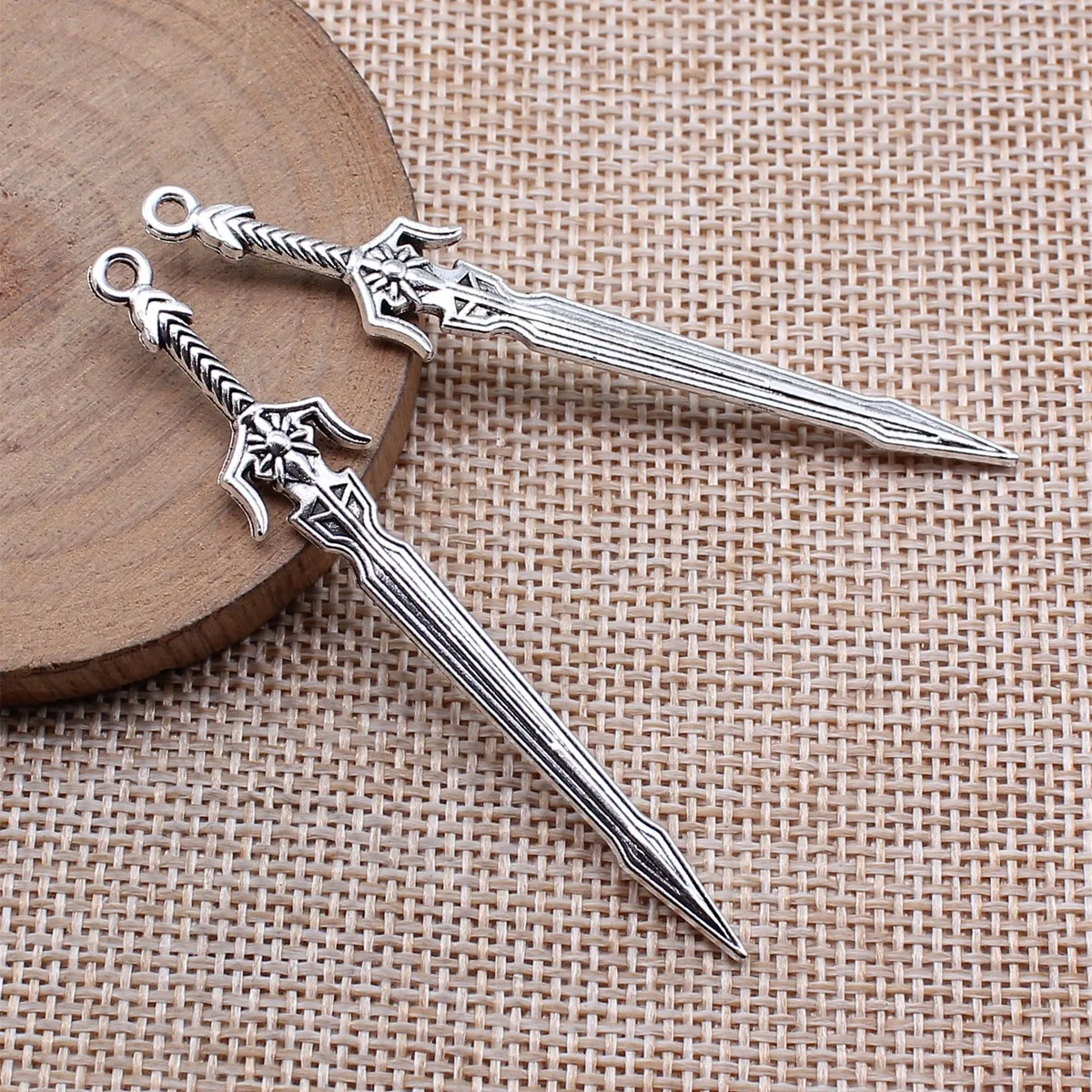 WYSIWYG 10pcs 69mm Antique Silver Color Acgn Cosplay Sword, Gun, Sword And Halberd Charms Pendant Jewelry Findings