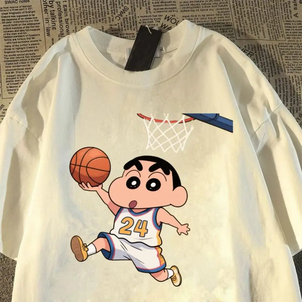 Crayon Shin Chan Basketball 24 Print Casual T Shirt Cute Anime Short Sleeve Tee for Men Women