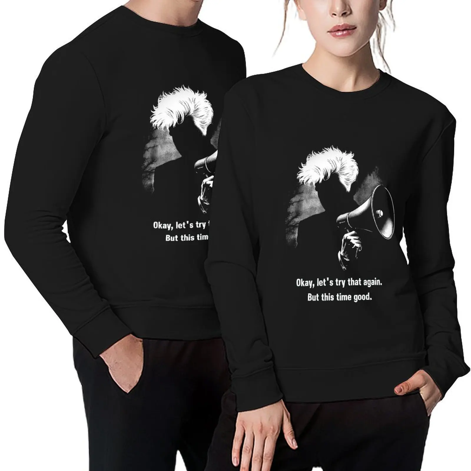 

Let's Try That Again But This Time Good: David Lynch tribute for black backgrounds. Pullover men's autumn clothes men sweatshirt