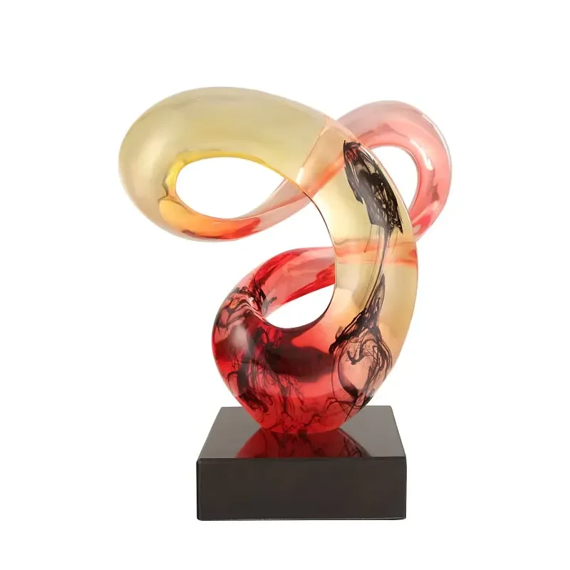Modern Abstract Red Resin Sculpture Transparent Art Statue Luxury Home Decor Ornament for Living Room Shelf Desktop Display