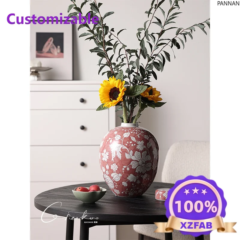 Factory Direct 2026 Poppy series underglaze color big belly ceramic vase living room entrance ornament