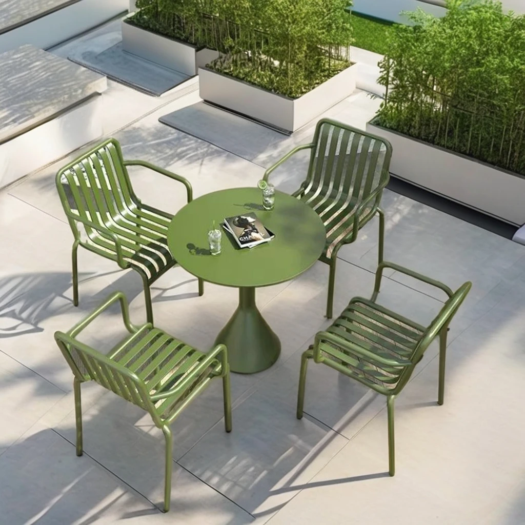 Nordic Metal Cafe Table and Chair Set Waterproof Sunproof Dining Furniture Modern Aluminum Metal Outdoor Patio Furniture Set