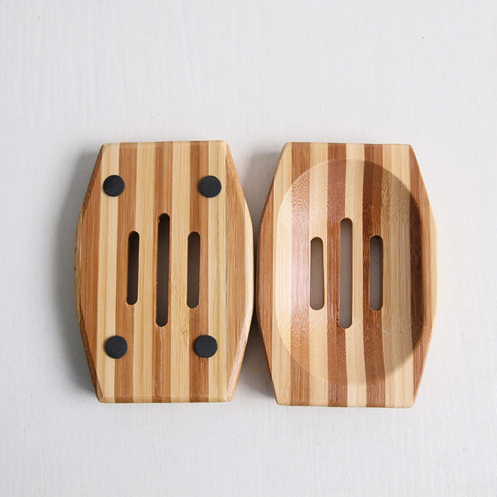 

Bamboo Soap Dish Hollow Tray Wood Sink for Guest Bathroom Wooden Counter Top with Draining Effect