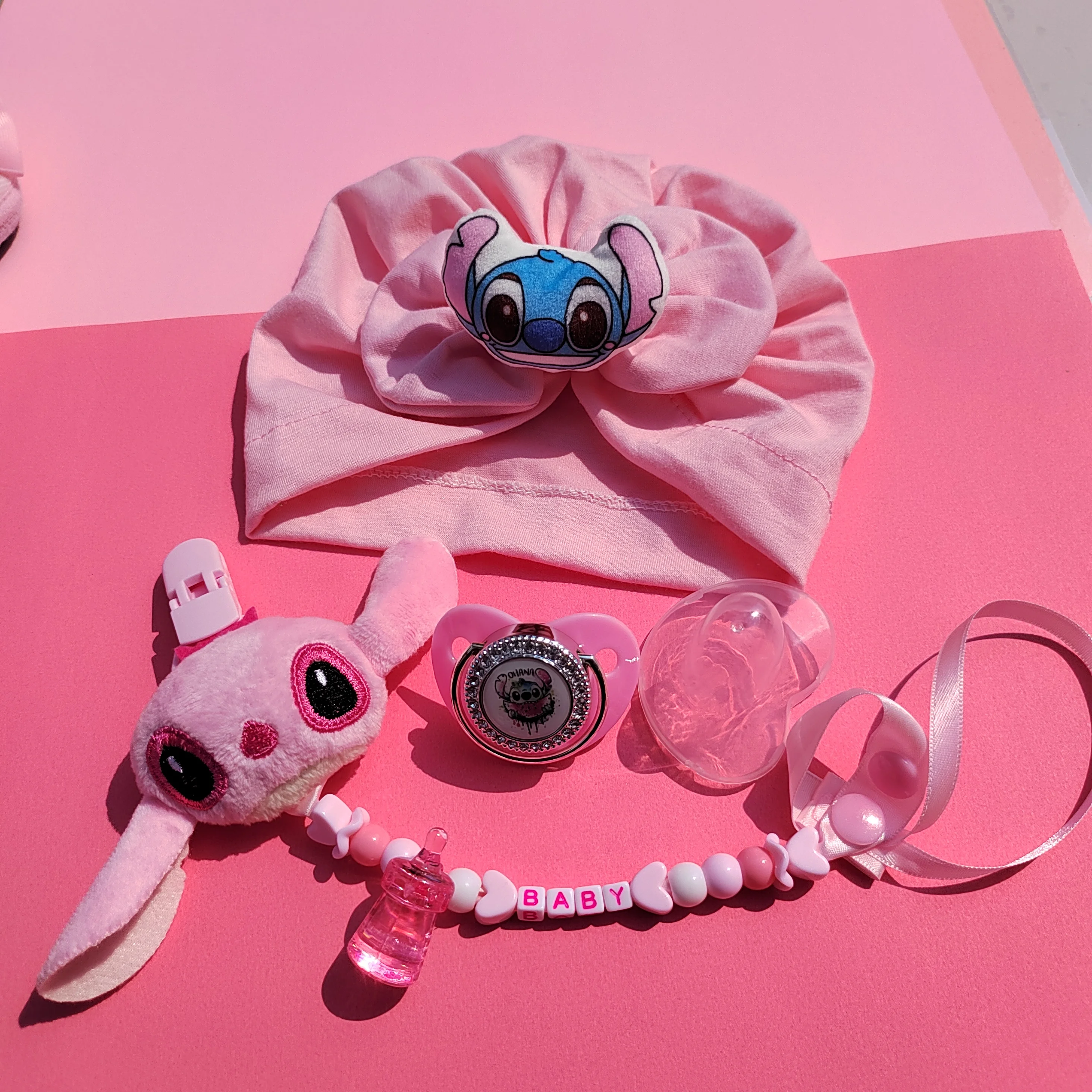 [Disney Stitch Boy Baby Cap + Pacifier Set] 2023 Fight Cute headband Baby pacifier clip Baby silicone pacifier clip chain baby