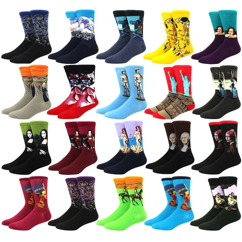 1 Paar bunte, lustige Unisex-Crew-Socken mit Gemälde-Muster, berühmte Kunstsocken, bedruckt, coole, neuartige, lustige Kleidersocken für Damen