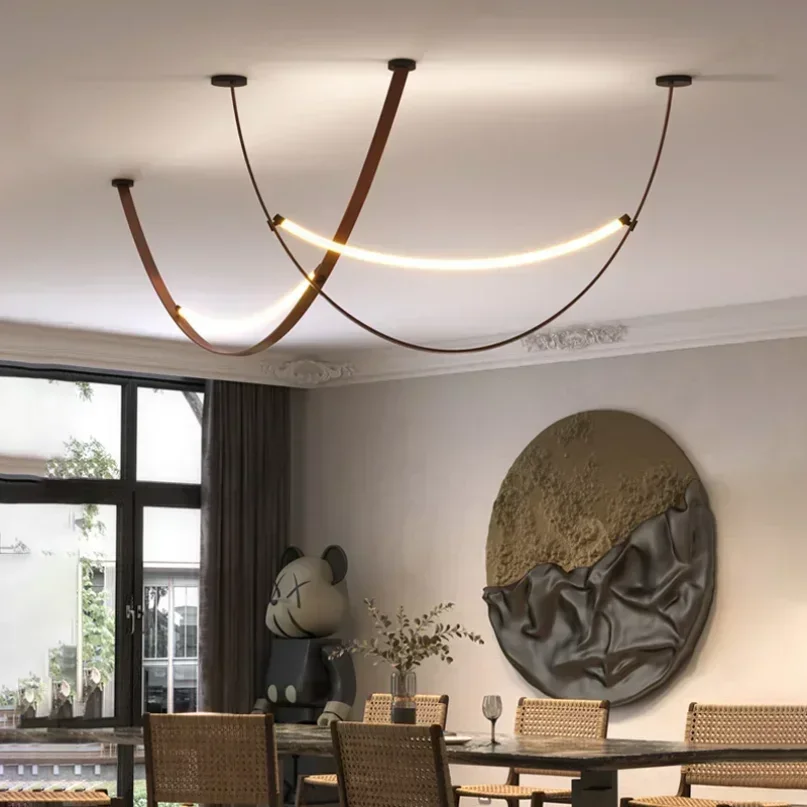 

Nordic Minimalist Wabi Sabi Leather Chandelier Living Dining Room Bar Island Led Pendant Lamp Bedroom Loft Hanging Light Fixture