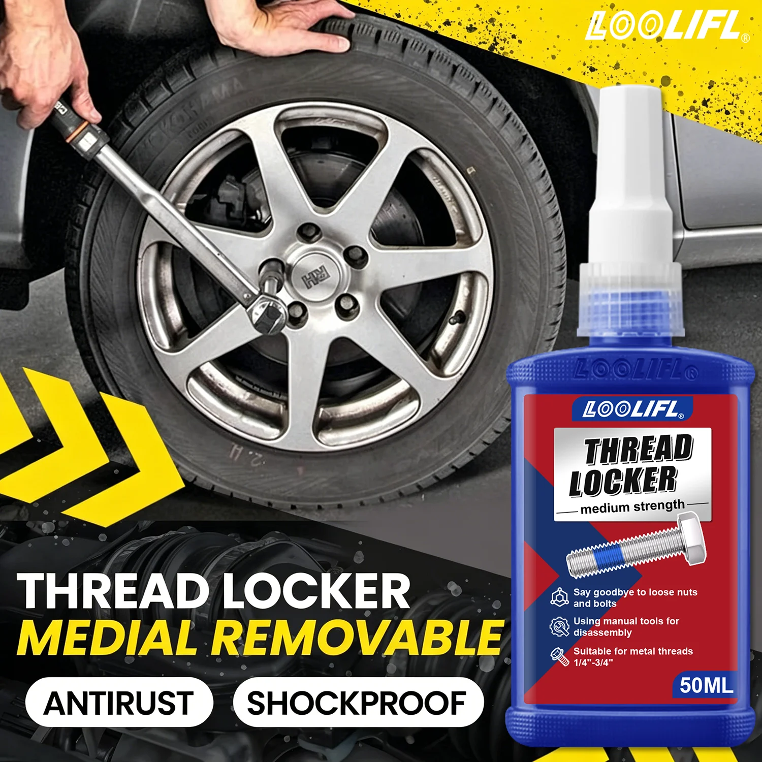 LOOLIFL Blue Liquid Thread Locker Medium Strength 10-50ML Removable Screw Locking Anti Rust Shockproof Bolt Nut Fastener Sealant
