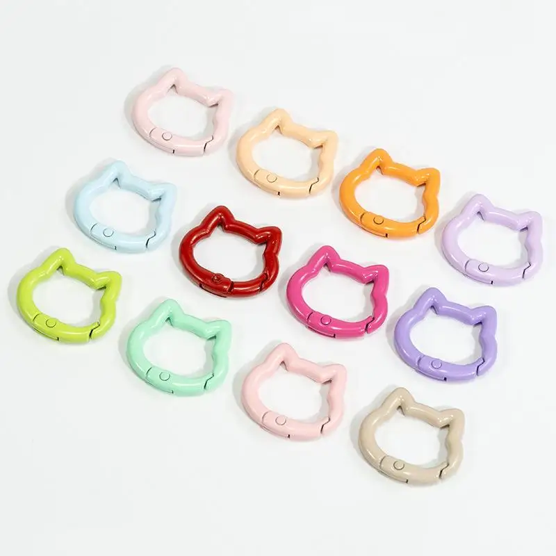 30pcs Colorful Metal O Ring Spring Clasp Openable Round Cat Shape Carabiner Keychain Clips Dog Chain Jewelry Making Accessories