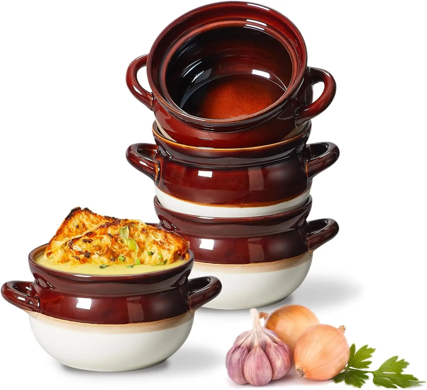 

French Onion Soup Bowls, Oven Safe Soup Crocks with Handles, 28 oz- Large Ceramic Bowls for Chili, Beef Stew, Cereal, P