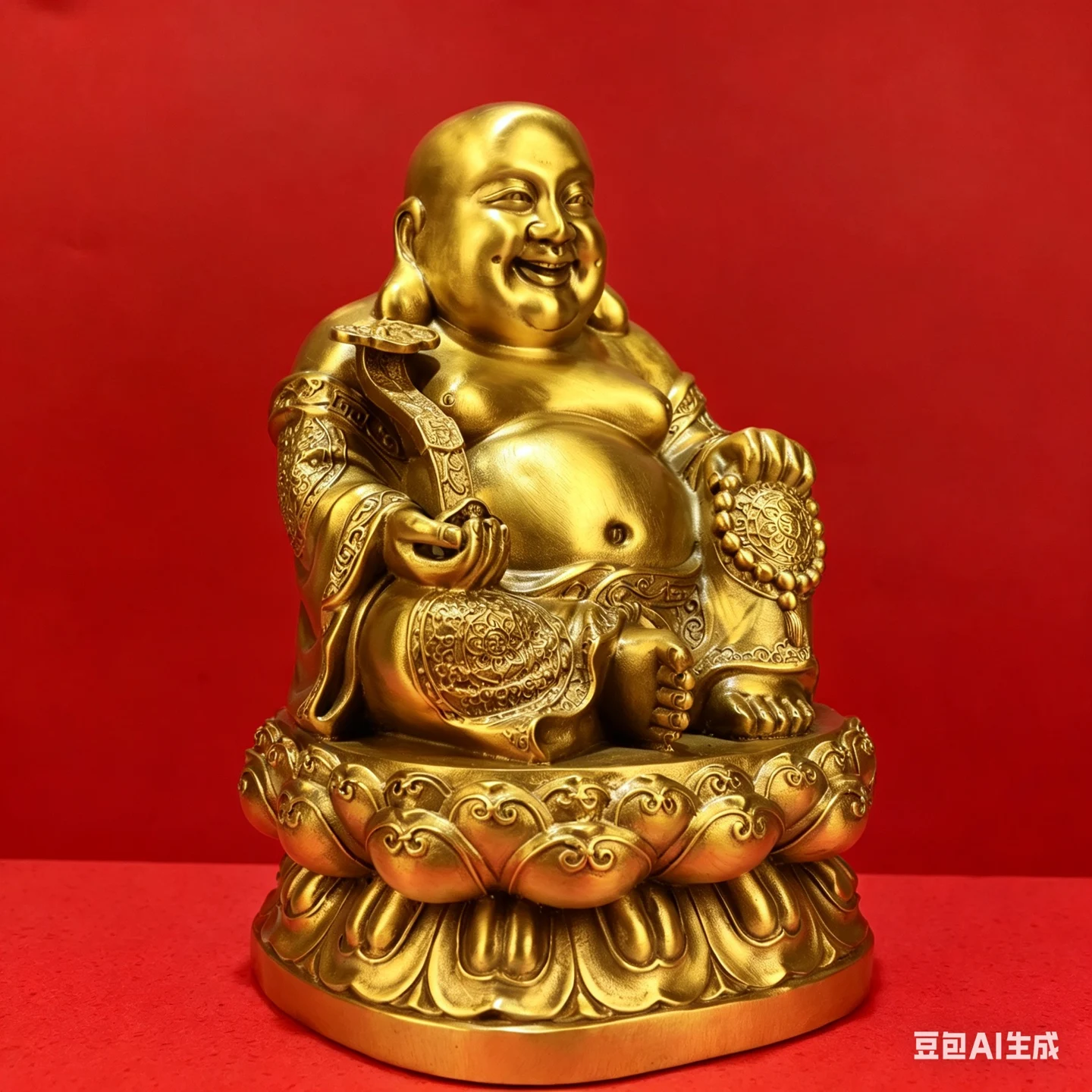 Brass Ruyi Yuanbao rosary Maitreya Bodhisattva Lotus Throne Seated Buddha Study screen Amass wealth Ornaments