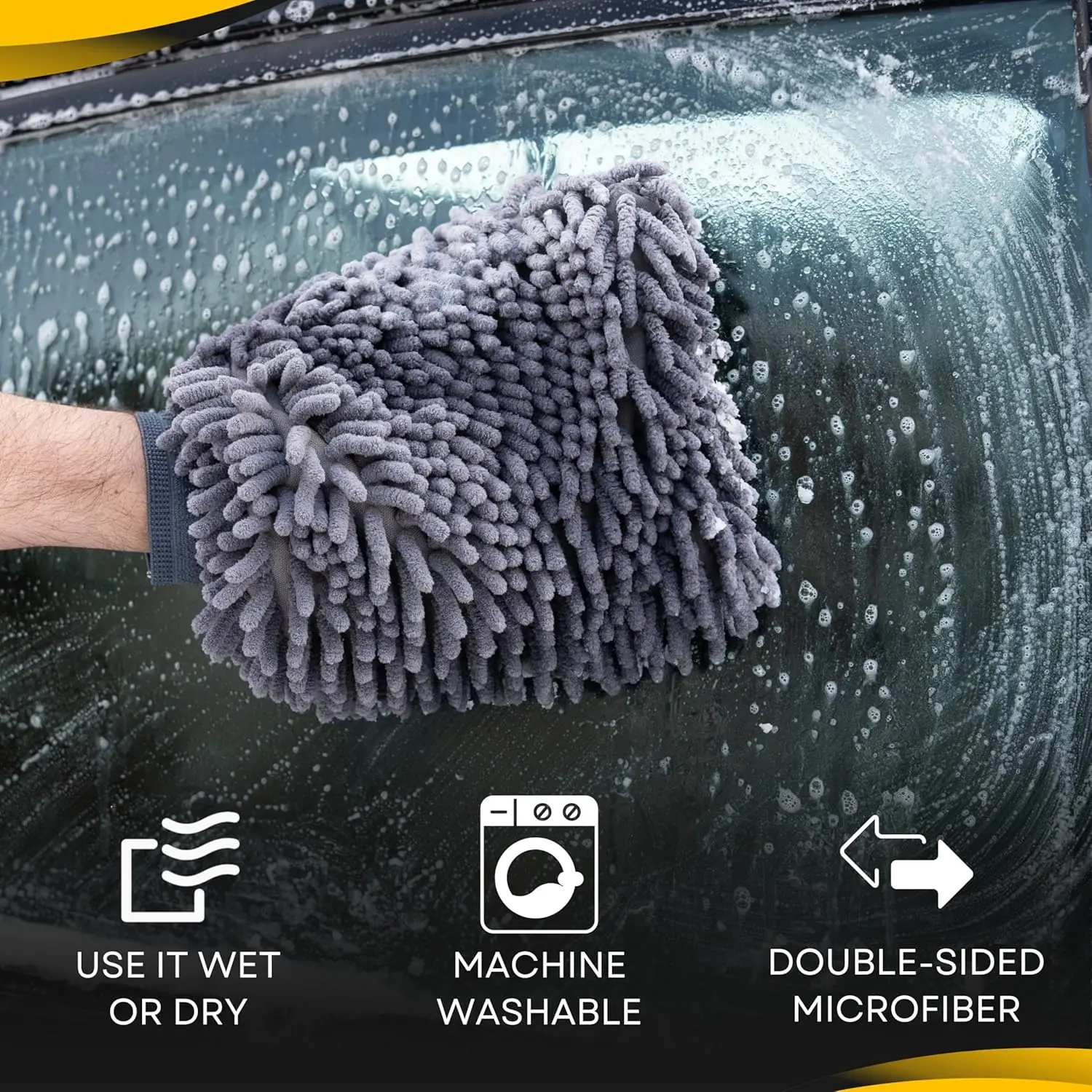 Car Wash Mitt, 2PACK Chenille Microfiber Wash Mitt, Scratch-Free & Lint-Free, Rich Foam, Highly Absorbent, Double Sided, Wash Mi
