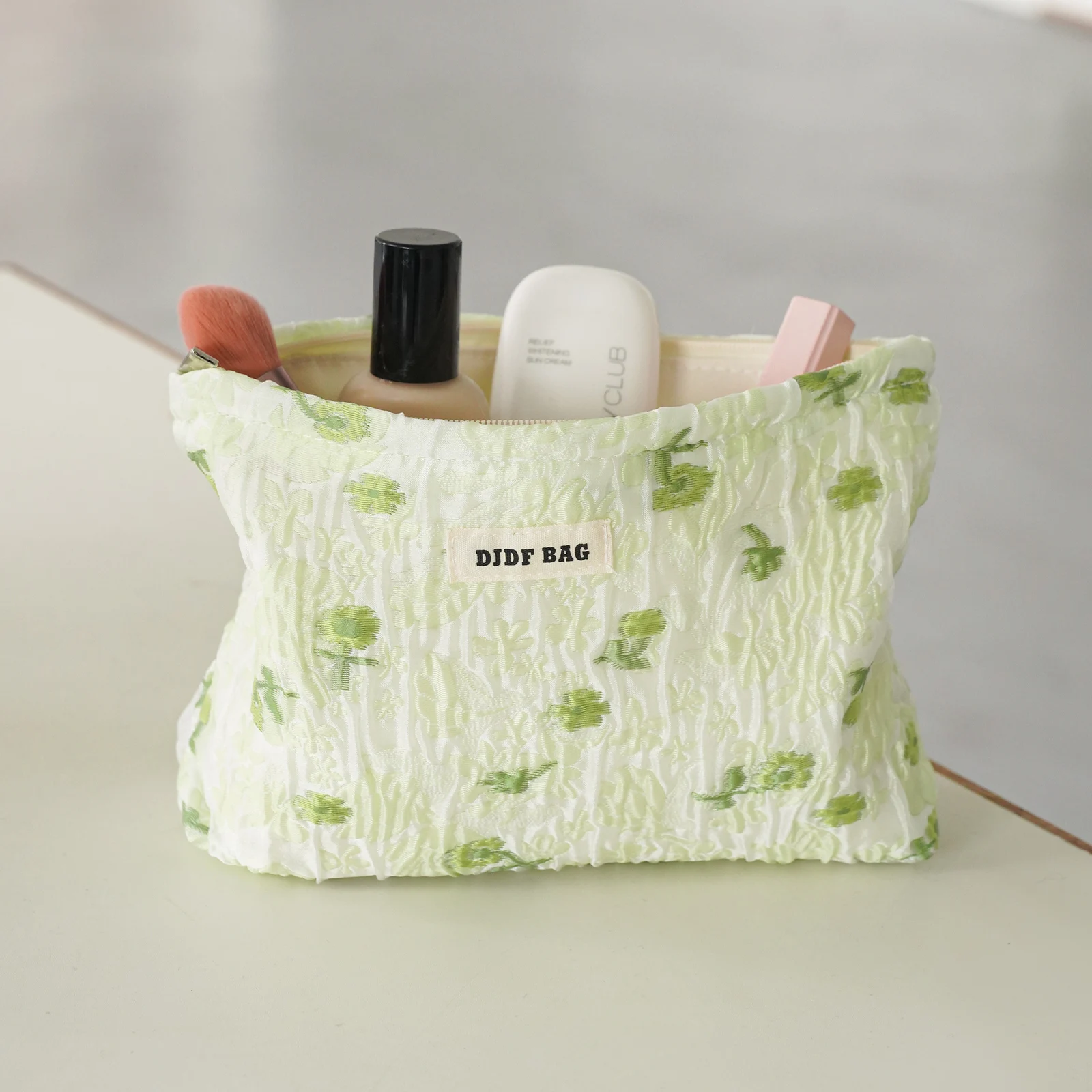 Borsa cosmetica da donna verde chiaro borsa da toilette da viaggio portatile borsa da viaggio per cosmetici di grande capacità pochette per pendolari