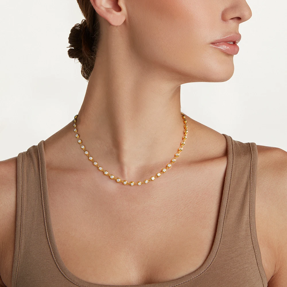 MUXIFC Bubble Full Moissanite Tennis Necklace 925 Sterling Silver Plated 18k Hip Hop Chain for Women GRA Certified Fine Jewelry