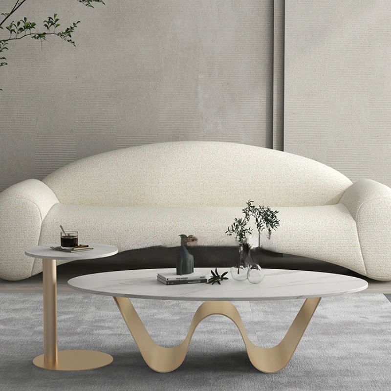 Coffee table living room home Italian light luxury stone table oval shaped living room