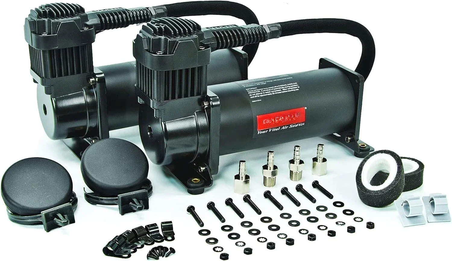 for Air Suspension (2 Pack) 12V Continuous Duty Cycle Compressor for Air Tanks, Bags(Stealth Black) 444C Dual Air Compressor