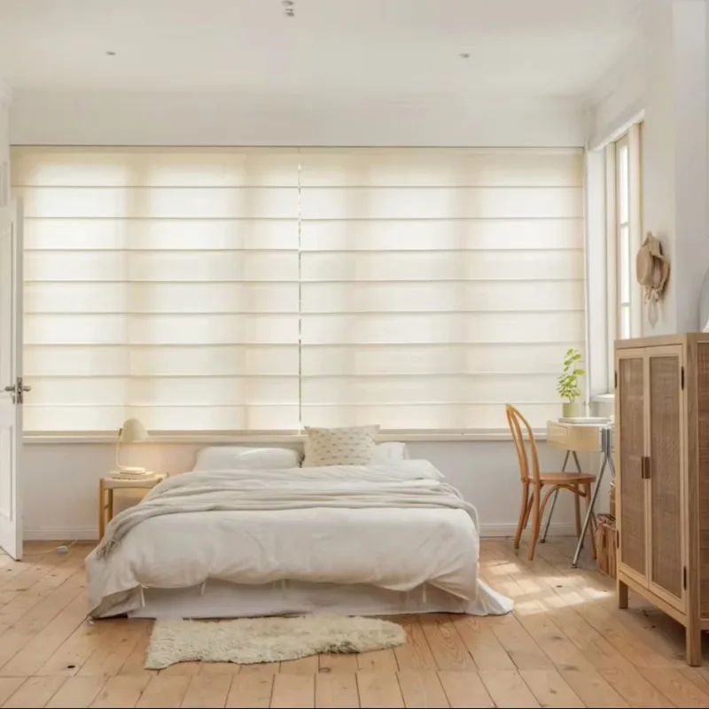 

Home Decor French Windows Horizontal Pattern Elegant Blackout Fabric Electric Roller Shades Roman Blinds for Bedroom