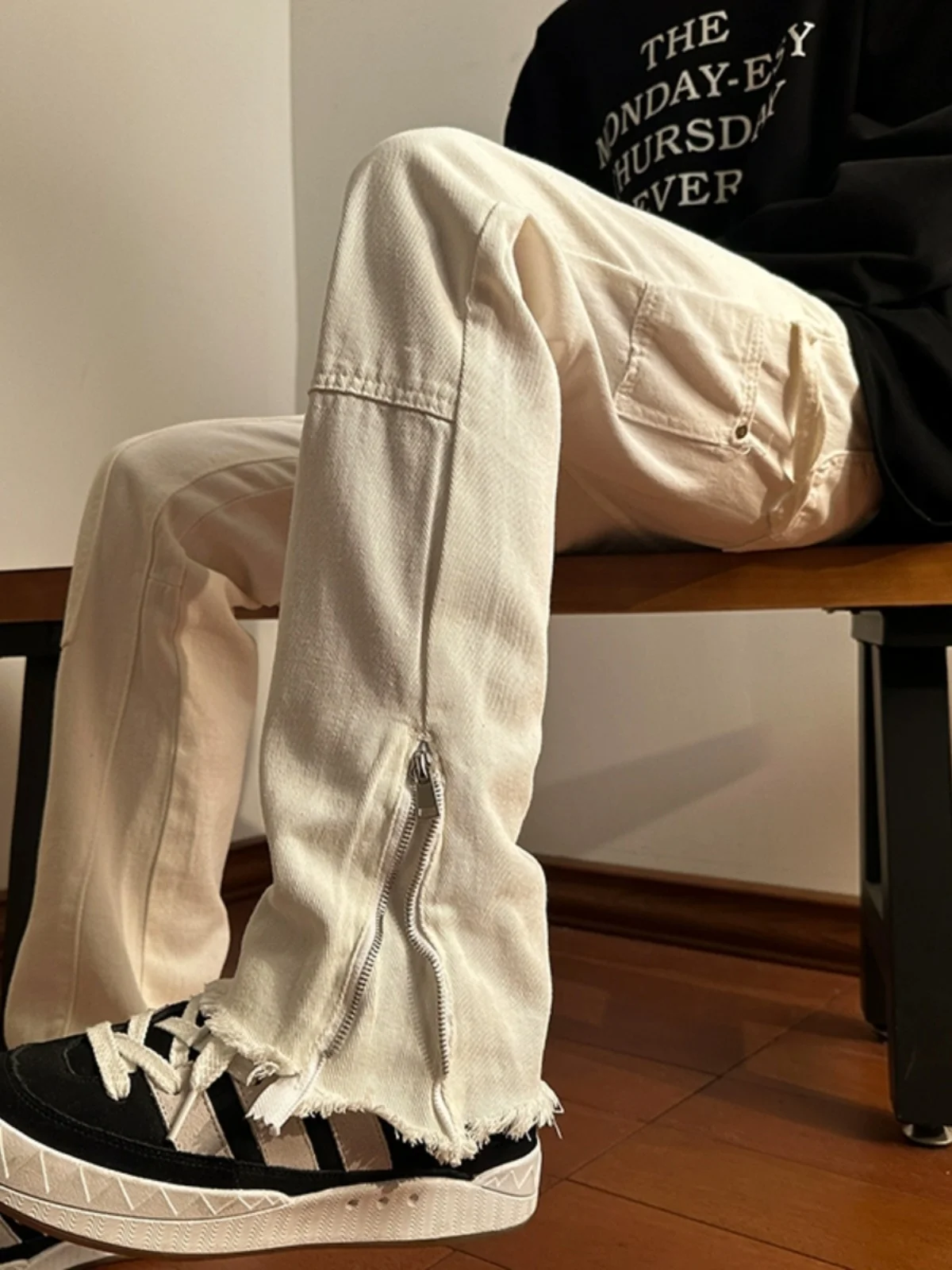 

American Sle Men's Spring Autumn Jeans Loose Straight Leg Bell Bot Classic Design Trendy Brand Youthful Warmth Micro St...