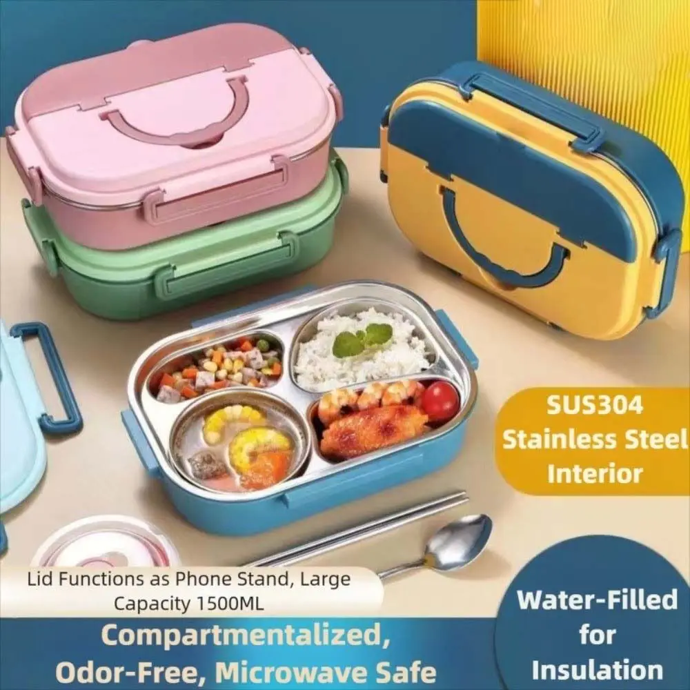

Large Capacity 304 Stainless Steel Lunch Box Sealed Leak-proof 4 Compartment Lunch Box Insulated Portable