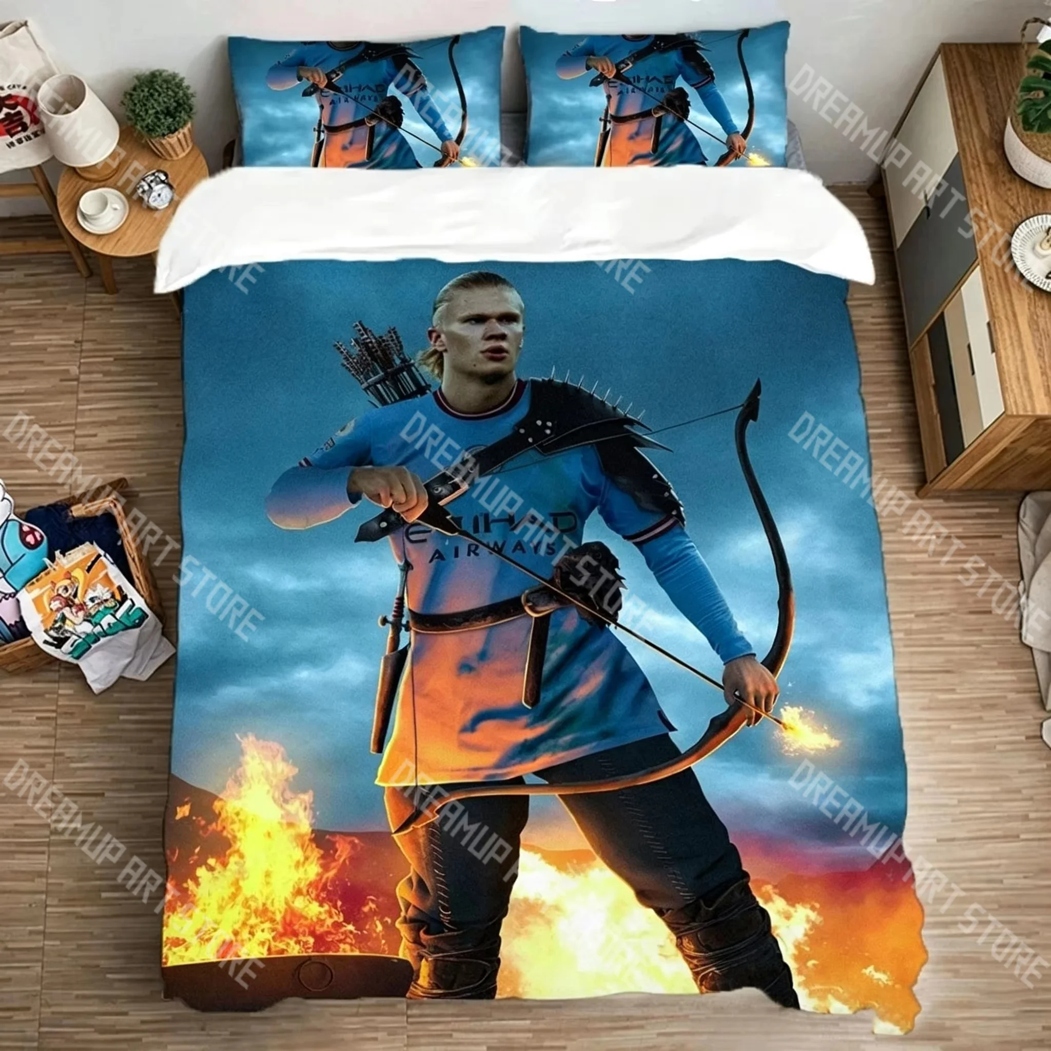 3D Printed Football Stars Bedding Set for Boys Girls Duvet Cover Pillowcase H-Haaland Twin Queen King Full Single Double Sizes