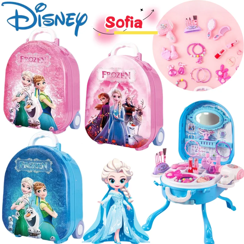 

New Disney Frozen Sofia Toy Creative High Value DIY Kids Play House Simulated Dresser Trolley Luggage Birthday Gift for Girls