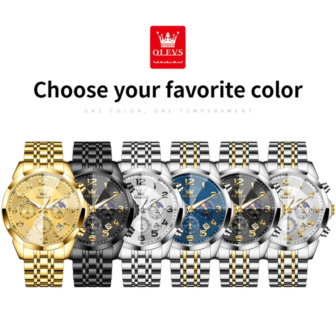 OLEVS 3676 ファッションクォーツ時計ギフトステンレススチール時計バンドラウンドダイヤル腕時計