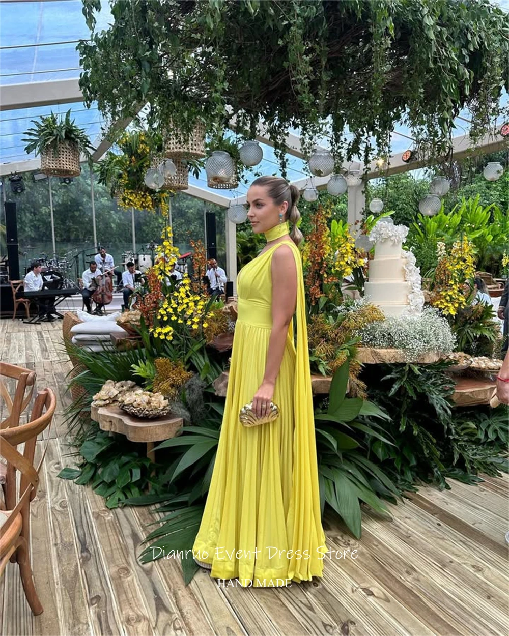 فساتين سهرة Dianruo فوشيا مكشكشة بدون ظهر ورقبة على شكل V عميقة من الشيفون رداء De Soirée مثير فيستدوس دي فييستا أنيقة مخصصة #4