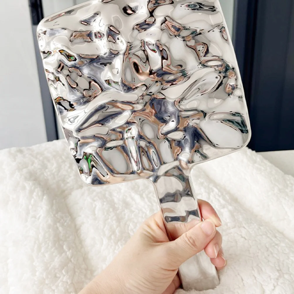Women Handheld Mirror Luxury Mirror High Definition ABS Material Stylish Electroplated Silver Lightweight Portable
