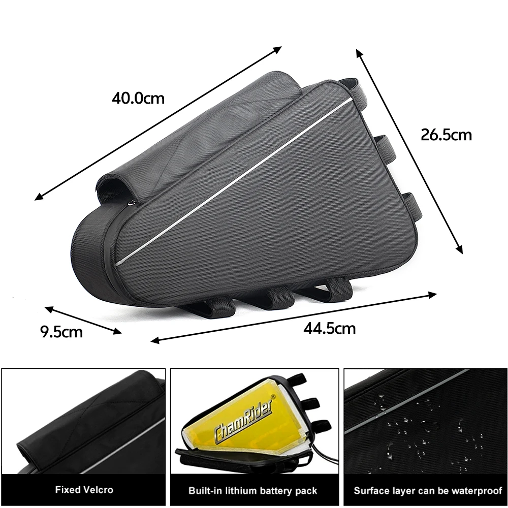 Electric Bicycle Triangle Battery Bag, Black Frame Triangle Bags, 36V, 48V, 60V, 72V, Max Load 126 Cells