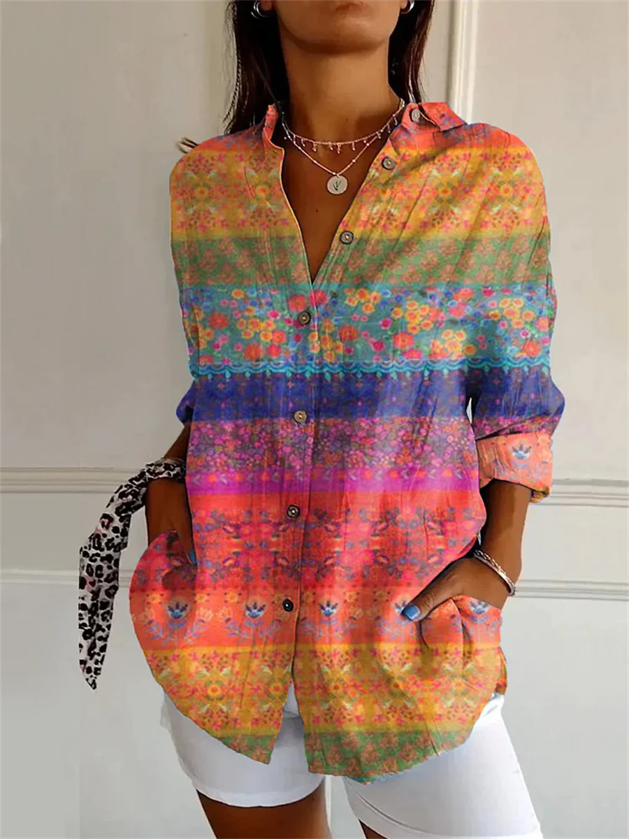Chemises élégantes à la mode pour femmes, chemises imprimées à revers, simples et universelles, nouvelles chemises boutonnées, printemps et été