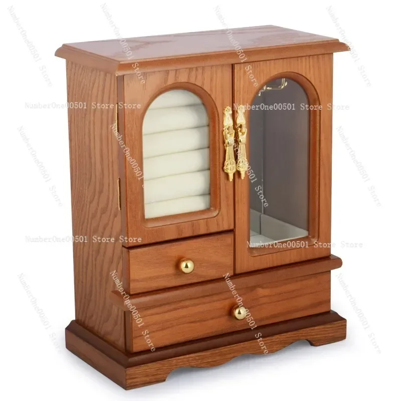 Vintage Wooden Jewelry Box Multi Compartment Organizer for Earrings Necklaces Rings Retro Style Storage Case