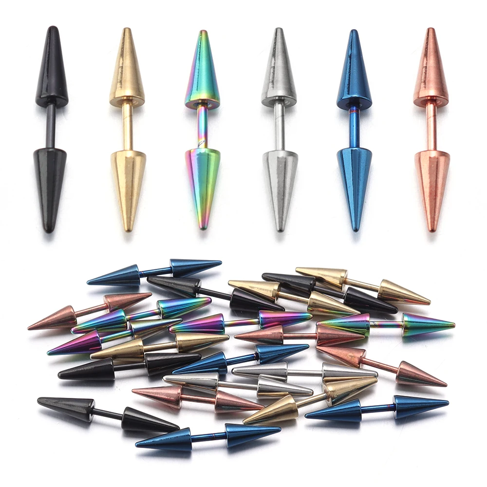 

1 Pair Titanium Steel Earrings Metal Colorful Pointed Cone Ear Stud Ear Clip For Men Women Ear Bone Lip Piercing Body Jewelry