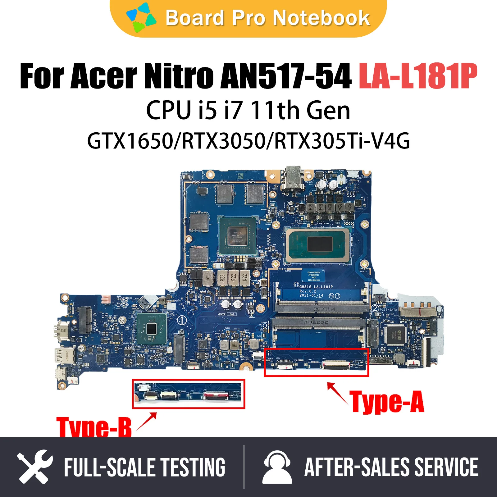 GH51G LA-L181P Mainboard For Acer Nitro AN517-54 AN515-57 Laptop Motherboard NBQET11003 i5 i7 11th CPU GTX1650 RTX3050 TI V4G