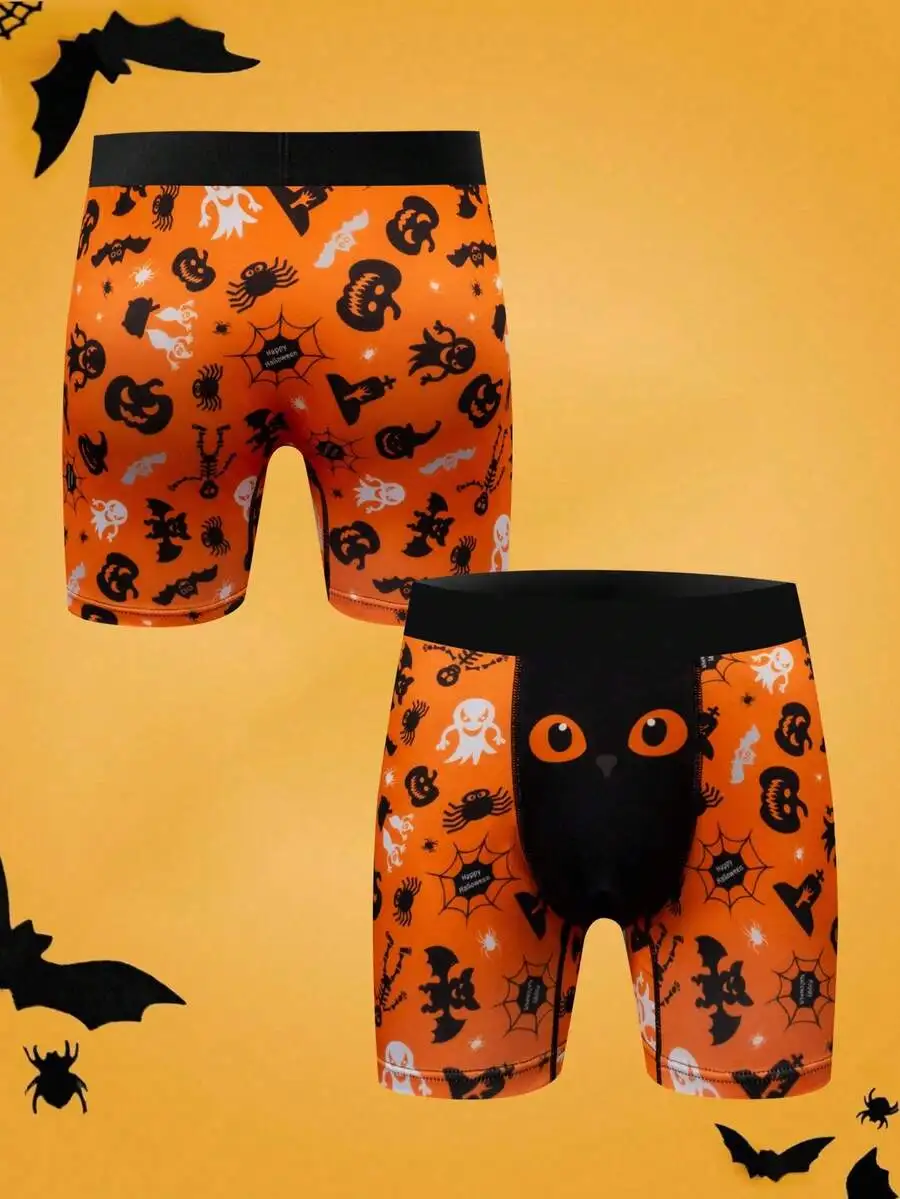 Halloween 3D Print Pumpkin Ghost Bat Spider Skeleton Mens Boxer Briefs