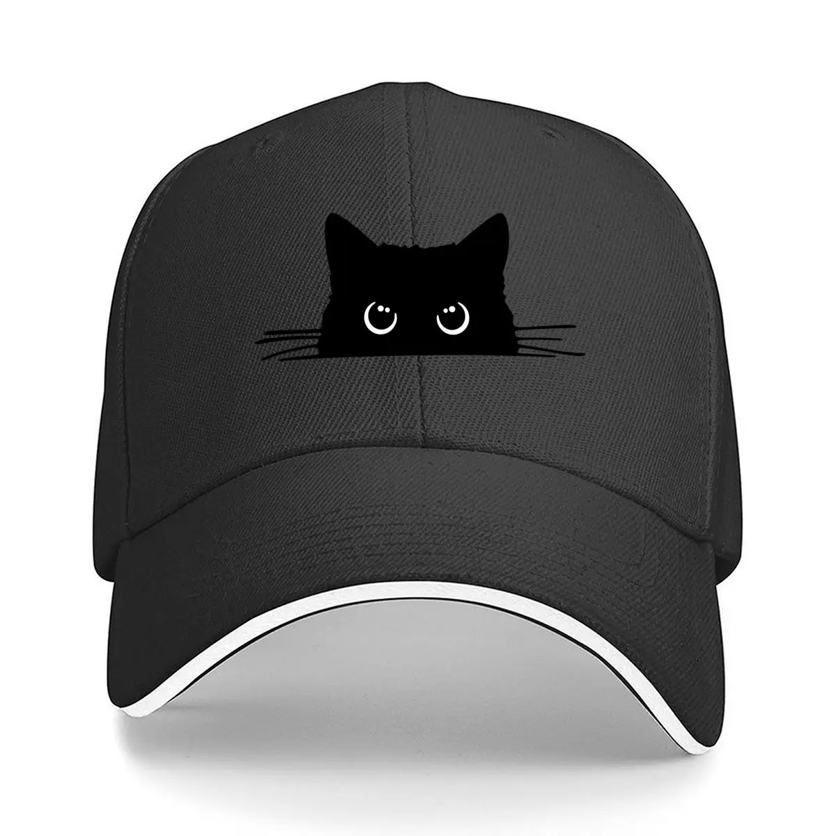 Kawaii Black Cat Peeking Whiskers Cute Cartoon Graphic Sandwich Baseball Cap Outdoor Workouts Sun Hat