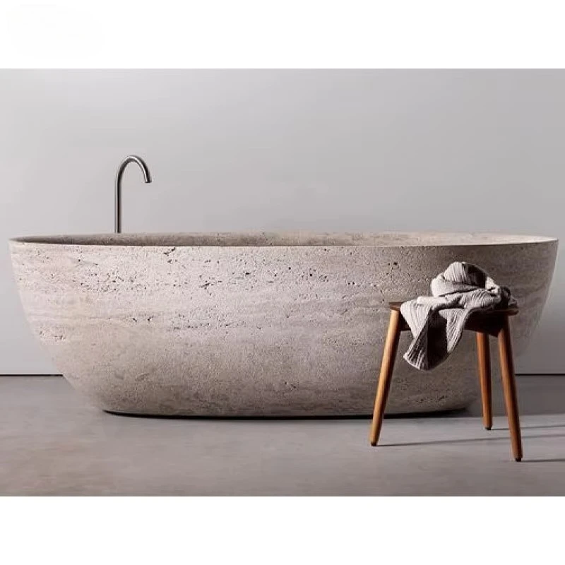 

Customized Freestanding Travertine Bathtub Modern Adult Marble Tub For Indoor Hotel Or Villa Bathroom