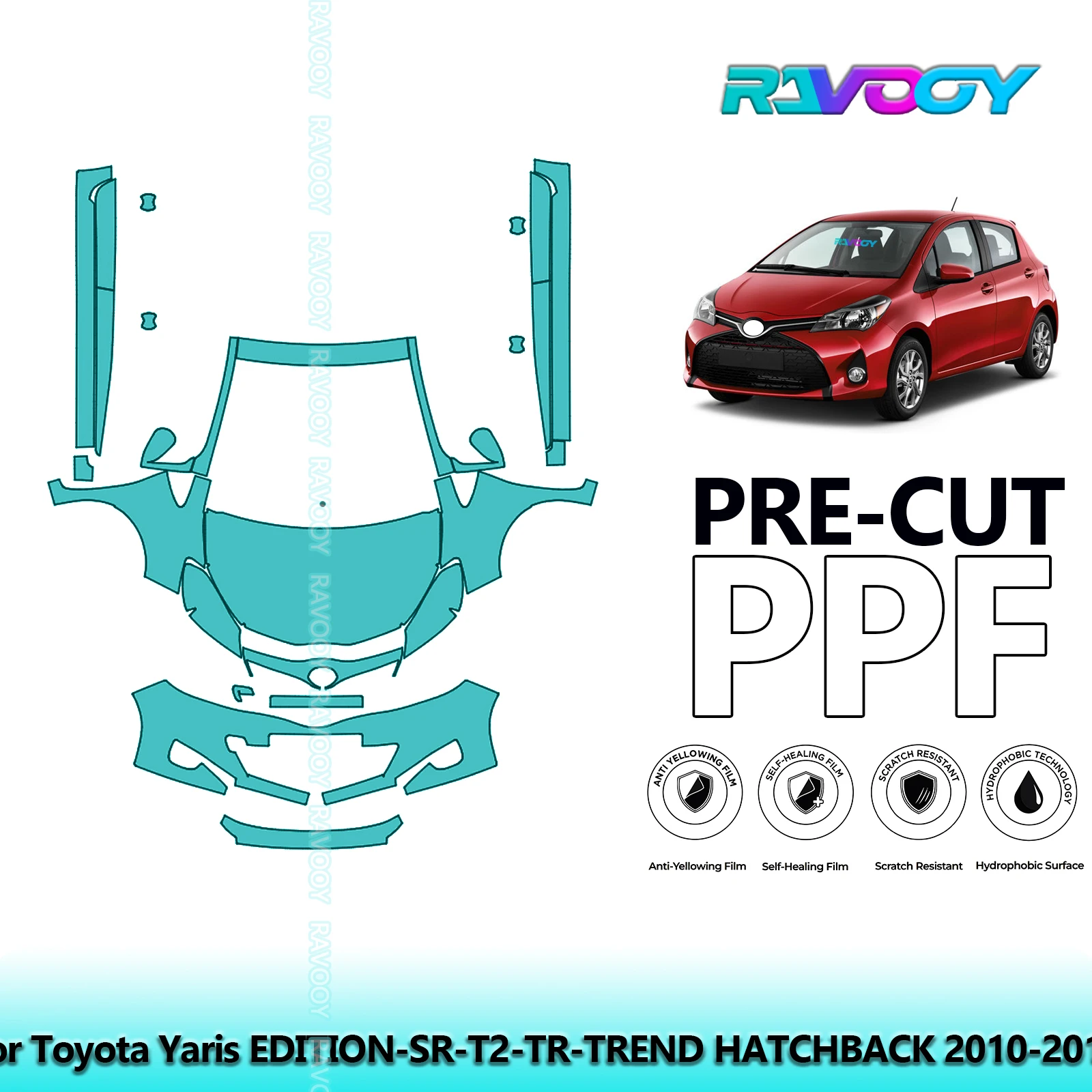 

8.5Mil Precut Paint Protection Film PPF Clear Bra Front Kit+Rockers For Toyota Yaris EDITION-SR-T2-TR-TREND HATCHBACK 2010-2015
