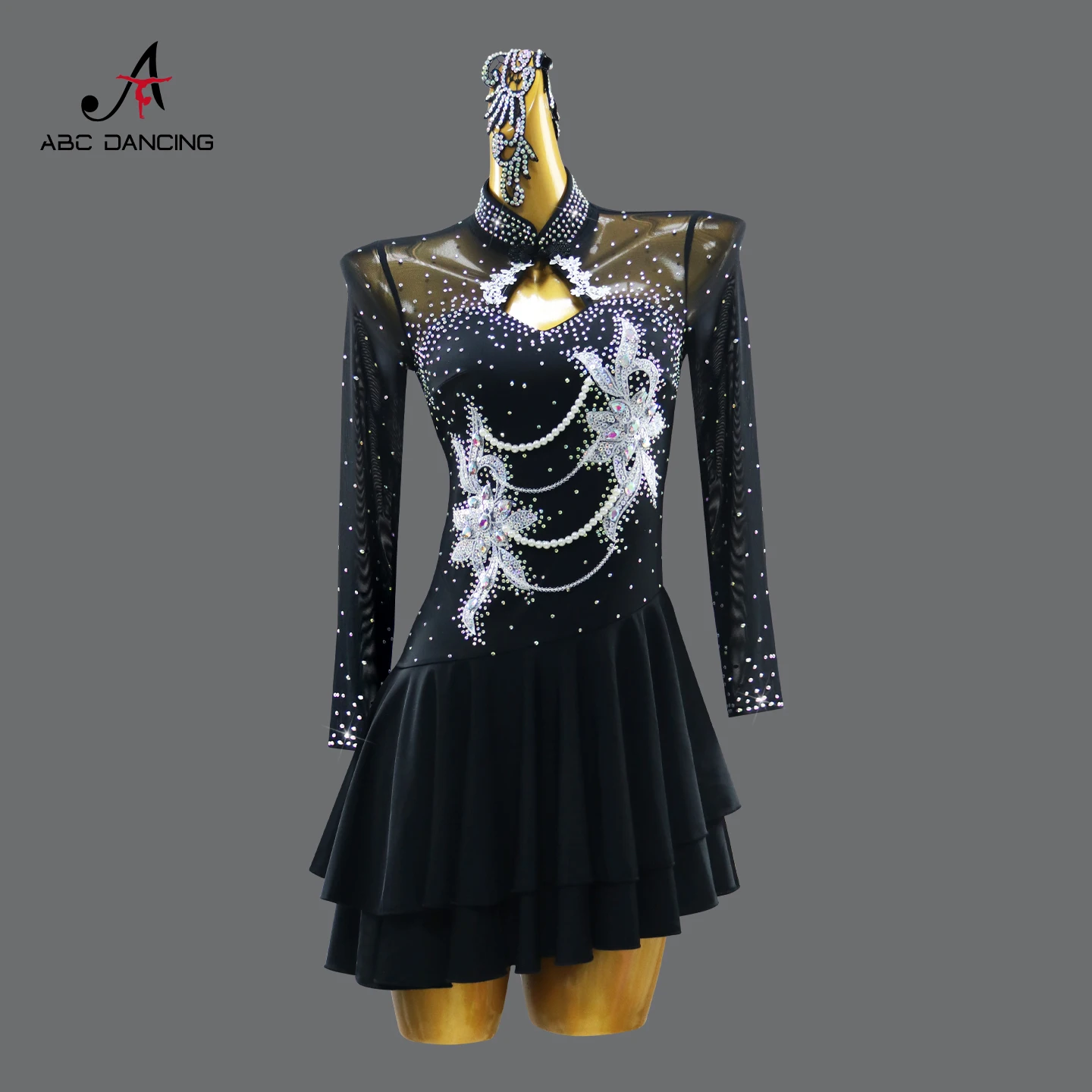 فستان ممارسة الرقص اللاتيني أنيق للحفلات وأكمام طويلة بدلة منافسة للفتيات ملابس الرقص النسائية تنورة رياضية للبالغين