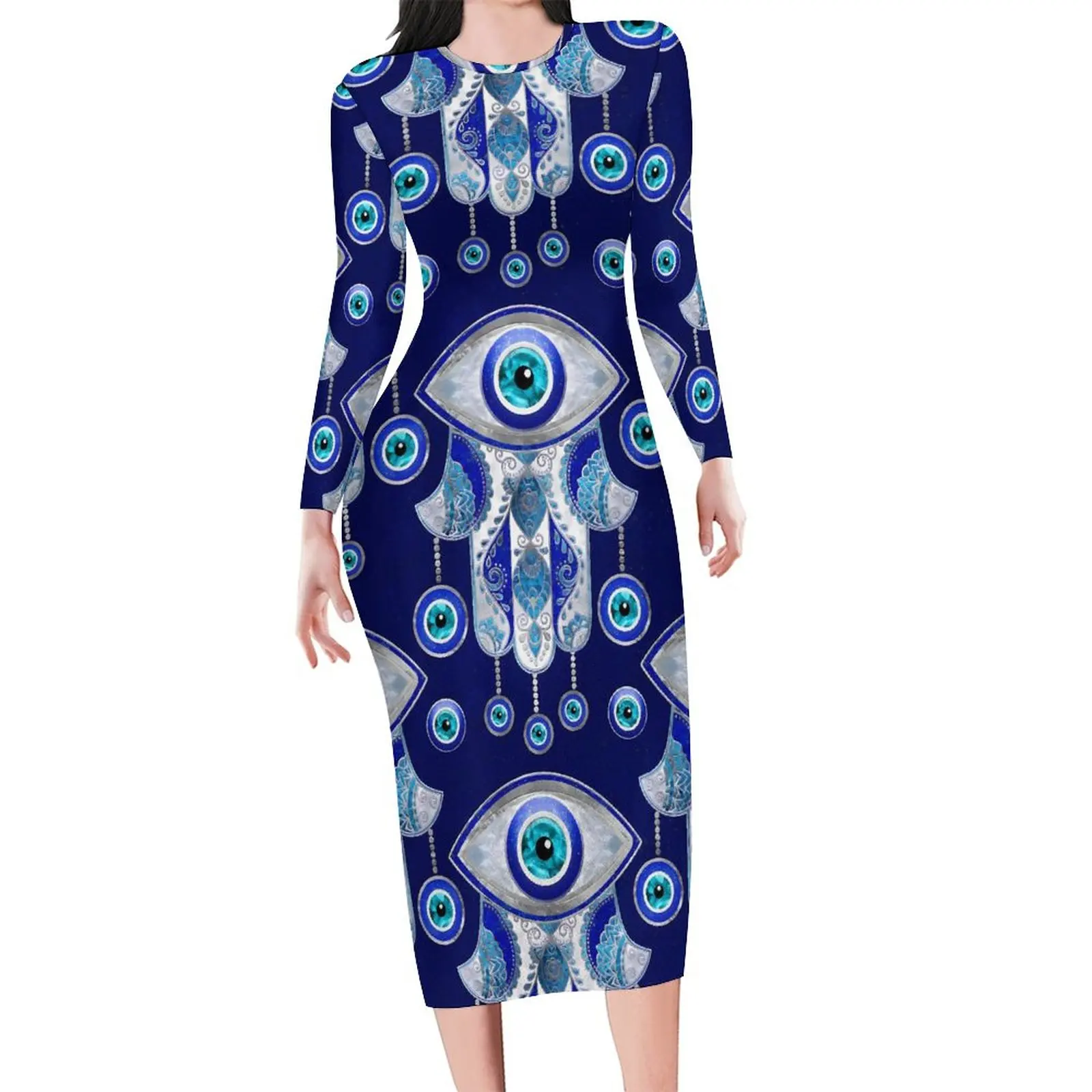 Evil Eye Bodycon Dress Ladies Hamsa Hand abiti Sexy Summer manica lunga Street Style Design Dress Large Size 5XL 6XL