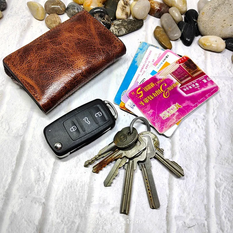 Multifunctional Zipper Mini Waist Bag Genuine Leather Small Belt Pack Cards Holder Wallet Car Key Pouch Phone Sheath L120902SD