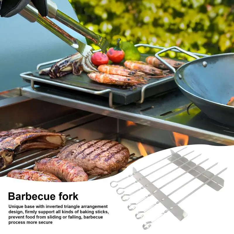 Barbecue Kabob Rack Stainless Steel Skewer Stand Reusable Cooking Supplies Portable Grilling Accessories For Family Gathering