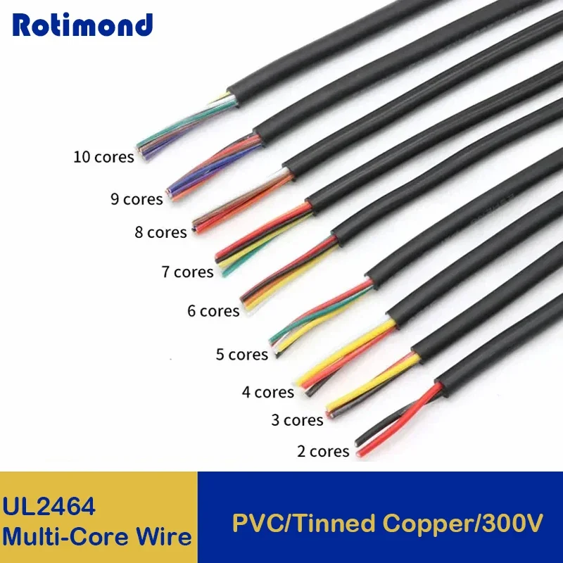 

5M 10M UL2464 Sheathed Wire 30 28 26 24 22 20 18 16AWG Copper Signal Cable 2 3 4 5 6 7 8 9 10 Cores Electronic Audio Wires