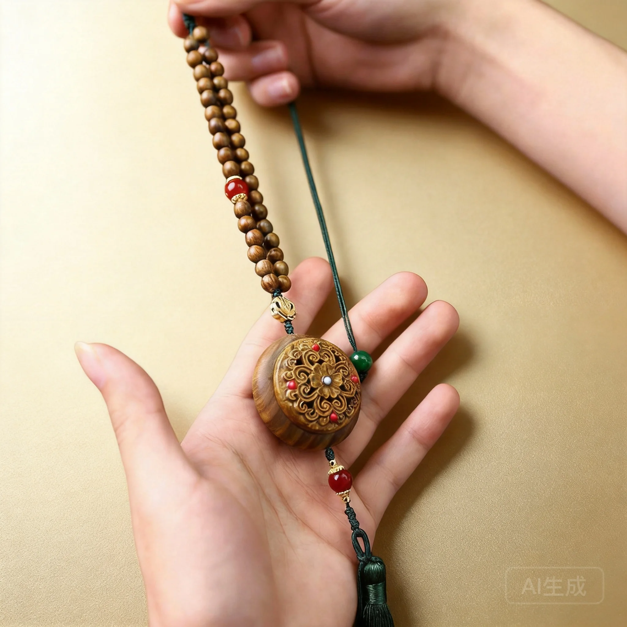 Chinese Traditional Auspicious Green Sandalwood Hollow Out Sachet Pendant Lucky Blessing Wealth Attracting Car Hanging Bag Ornam