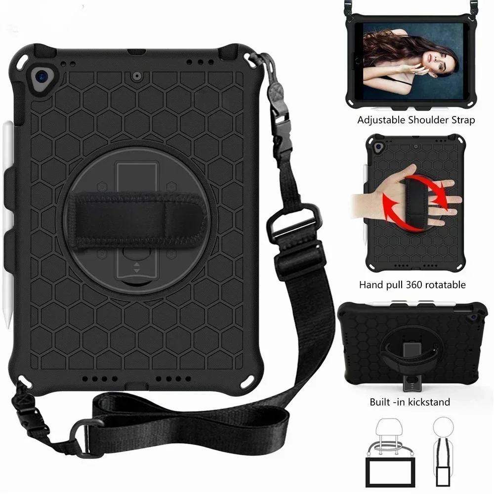 Funda con correa de mano giratoria 360 para IPad Mini 6 Air 2 3 4 10,9 9,7 2018 7th 8th 9th Gen 10,2 2021 Pro11 Kids Eva cubierta a prueba de golpes