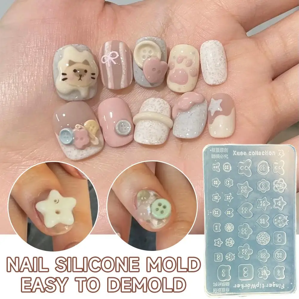 3D Buttons Nail Art Mold Silicone Cute Nail Tool Women Supplies DIY Small Shapes Model Buckle Manicure Multi Button Resin O6X7