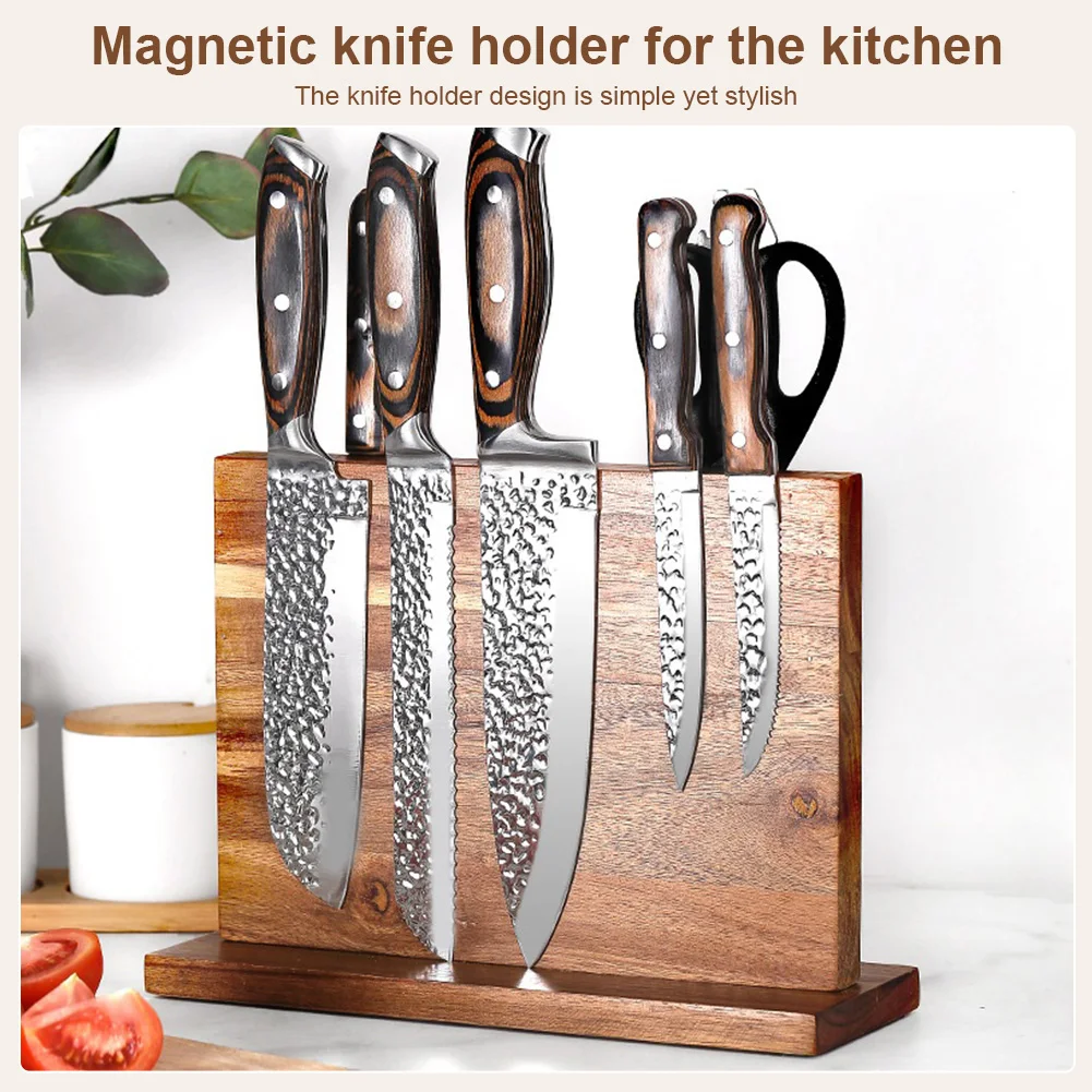 

Magnetic Wooden Knife Holder Double-Sided Knife Display Rack Knife Set Holder Stand with Strong Enhanced Magnets for Counter Top